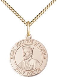 [8217RDGF/18G] 14kt Gold Filled Saint Ignatius of Loyola Pendant on a 18 inch Gold Plate Light Curb chain