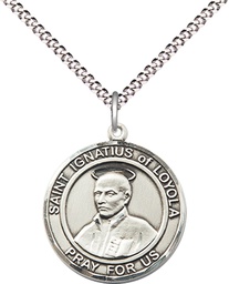 [8217RDSS/18S] Sterling Silver Saint Ignatius of Loyola Pendant on a 18 inch Light Rhodium Light Curb chain