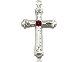 [6007SS-STN1] Sterling Silver Cross Medal with a 3mm Garnet Swarovski stone