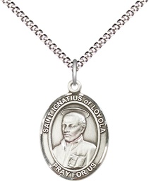 [8217SS/18S] Sterling Silver Saint Ignatius of Loyola Pendant on a 18 inch Light Rhodium Light Curb chain