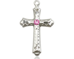 [6007SS-STN10] Sterling Silver Cross Medal with a 3mm Rose Swarovski stone