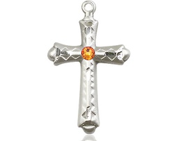 [6007SS-STN11] Sterling Silver Cross Medal with a 3mm Topaz Swarovski stone