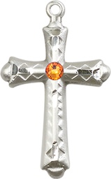 [6007SS-STN11] Sterling Silver Cross Medal with a 3mm Topaz Swarovski stone