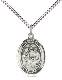 [8218SS/18S] Sterling Silver Holy Family Pendant on a 18 inch Light Rhodium Light Curb chain