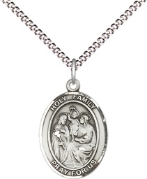 [8218SS/18S] Sterling Silver Holy Family Pendant on a 18 inch Light Rhodium Light Curb chain