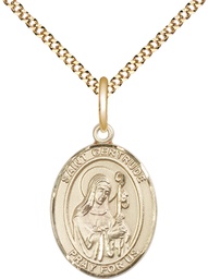 [8219GF/18G] 14kt Gold Filled Saint Gertrude of Nivelles Pendant on a 18 inch Gold Plate Light Curb chain