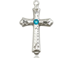 [6007SS-STN12] Sterling Silver Cross Medal with a 3mm Zircon Swarovski stone