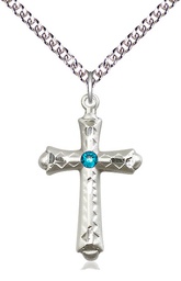 [6007SS-STN12/24SS] Sterling Silver Cross Pendant with a 3mm Zircon Swarovski stone on a 24 inch Sterling Silver Heavy Curb chain