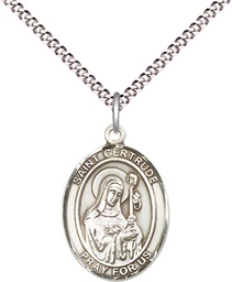 [8219SS/18S] Sterling Silver Saint Gertrude of Nivelles Pendant on a 18 inch Light Rhodium Light Curb chain