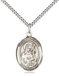 [8219SS/18S] Sterling Silver Saint Gertrude of Nivelles Pendant on a 18 inch Light Rhodium Light Curb chain