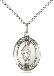 [8048SS/18SS] Sterling Silver Saint Gregory the Great Pendant on a 18 inch Sterling Silver Light Curb chain