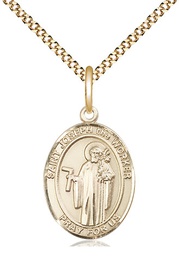 [8220GF/18G] 14kt Gold Filled Saint Joseph the Worker Pendant on a 18 inch Gold Plate Light Curb chain