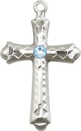 [6007SS-STN3] Sterling Silver Cross Medal with a 3mm Aqua Swarovski stone