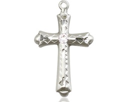 [6007SS-STN4] Sterling Silver Cross Medal with a 3mm Crystal Swarovski stone