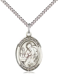 [8221SS/18S] Sterling Silver Saint Alphonsus Pendant on a 18 inch Light Rhodium Light Curb chain