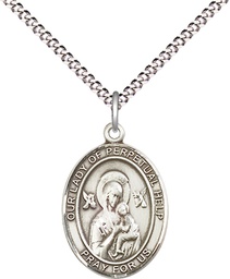 [8222SS/18S] Sterling Silver Our Lady of Perpetual Help Pendant on a 18 inch Light Rhodium Light Curb chain