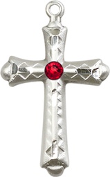 [6007SS-STN7] Sterling Silver Cross Medal with a 3mm Ruby Swarovski stone