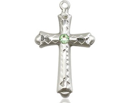 [6007SS-STN8] Sterling Silver Cross Medal with a 3mm Peridot Swarovski stone