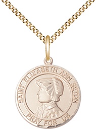 [8224RDGF/18G] 14kt Gold Filled Saint Elizabeth Ann Seton Pendant on a 18 inch Gold Plate Light Curb chain