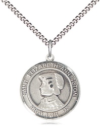 [8224RDSS/18S] Sterling Silver Saint Elizabeth Ann Seton Pendant on a 18 inch Light Rhodium Light Curb chain