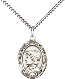 [8224SS/18S] Sterling Silver Saint Elizabeth Ann Seton Pendant on a 18 inch Light Rhodium Light Curb chain