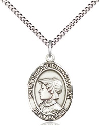 [8224SS/18S] Sterling Silver Saint Elizabeth Ann Seton Pendant on a 18 inch Light Rhodium Light Curb chain