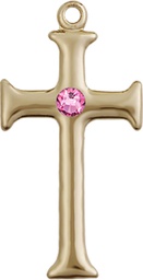 [6008GF-STN10] 14kt Gold Filled Cross Medal with a 3mm Rose Swarovski stone