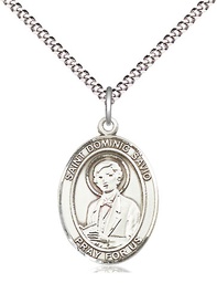 [8227SS/18S] Sterling Silver Saint Dominic Savio Pendant on a 18 inch Light Rhodium Light Curb chain