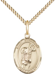 [8228GF/18G] 14kt Gold Filled Saint Stephanie Pendant on a 18 inch Gold Plate Light Curb chain