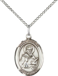 [8049SS/18SS] Sterling Silver Saint Isidore of Seville Pendant on a 18 inch Sterling Silver Light Curb chain