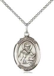 [8049SS/18SS] Sterling Silver Saint Isidore of Seville Pendant on a 18 inch Sterling Silver Light Curb chain