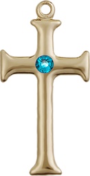 [6008GF-STN12] 14kt Gold Filled Cross Medal with a 3mm Zircon Swarovski stone