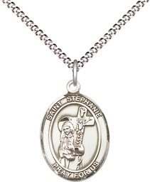 [8228SS/18S] Sterling Silver Saint Stephanie Pendant on a 18 inch Light Rhodium Light Curb chain