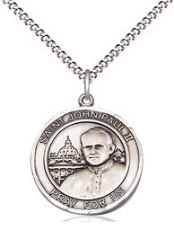 [8234RDSS/18S] Sterling Silver Saint John Paul II Pendant on a 18 inch Light Rhodium Light Curb chain