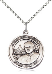 [8234RDSS/18SS] Sterling Silver Saint John Paul II Pendant on a 18 inch Sterling Silver Light Curb chain