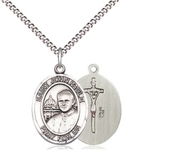 [8234SS/18S] Sterling Silver Saint John Paul II Pendant on a 18 inch Light Rhodium Light Curb chain