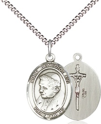 [8235SS/18S] Sterling Silver Pope Benedict XVI Pendant on a 18 inch Light Rhodium Light Curb chain