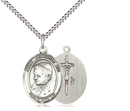 [8235SS/18S] Sterling Silver Pope Benedict XVI Pendant on a 18 inch Light Rhodium Light Curb chain