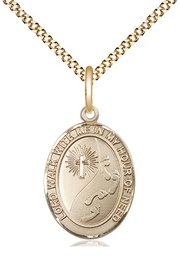 [8237GF/18G] 14kt Gold Filled Footprints Cross Pendant on a 18 inch Gold Plate Light Curb chain