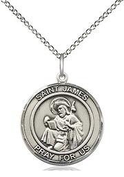 [8050RDSS/18SS] Sterling Silver Saint James the Greater Pendant on a 18 inch Sterling Silver Light Curb chain