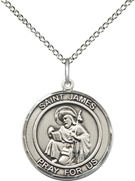 [8050RDSS/18SS] Sterling Silver Saint James the Greater Pendant on a 18 inch Sterling Silver Light Curb chain