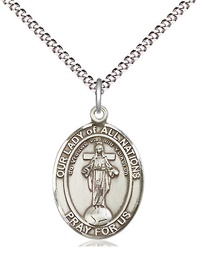 [8242SS/18S] Sterling Silver Our Lady of All Nations Pendant on a 18 inch Light Rhodium Light Curb chain