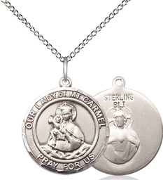 [8243RDSS/18SS] Sterling Silver Our Lady of Mount Carmel Pendant on a 18 inch Sterling Silver Light Curb chain