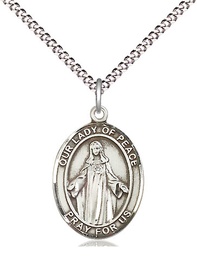 [8245SS/18S] Sterling Silver Our Lady of Peace Pendant on a 18 inch Light Rhodium Light Curb chain