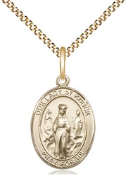 [8246GF/18G] 14kt Gold Filled Our Lady of Knock Pendant on a 18 inch Gold Plate Light Curb chain