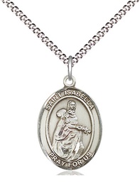 [8250SS/18S] Sterling Silver Saint Isabella of Portugal Pendant on a 18 inch Light Rhodium Light Curb chain