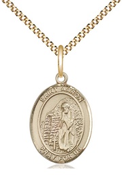 [8254GF/18G] 14kt Gold Filled Saint Aaron Pendant on a 18 inch Gold Plate Light Curb chain