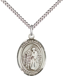 [8254SS/18S] Sterling Silver Saint Aaron Pendant on a 18 inch Light Rhodium Light Curb chain