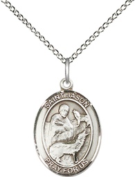 [8051SS/18SS] Sterling Silver Saint Jason Pendant on a 18 inch Sterling Silver Light Curb chain