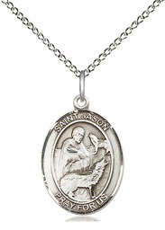 [8051SS/18SS] Sterling Silver Saint Jason Pendant on a 18 inch Sterling Silver Light Curb chain